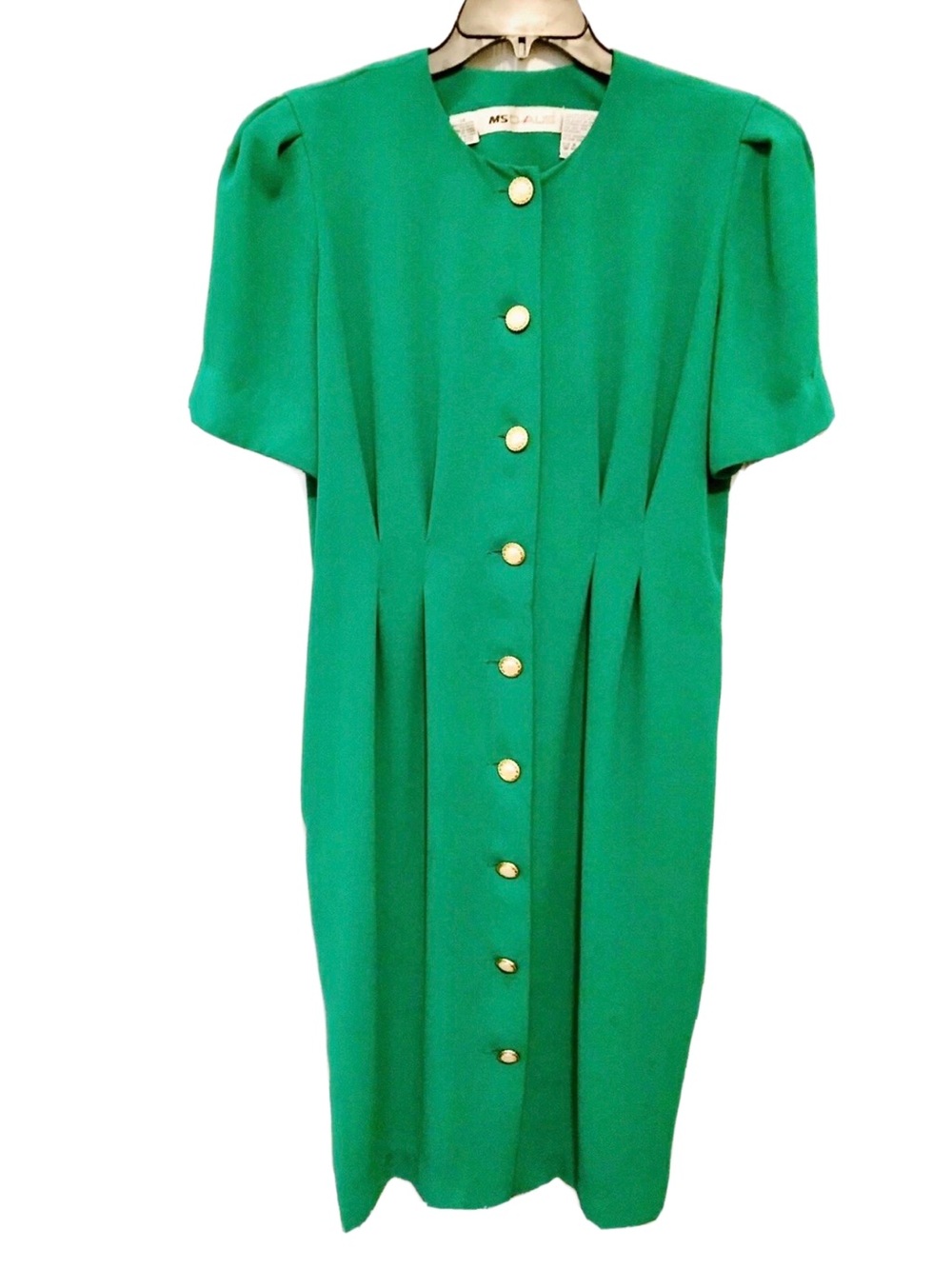 MS Chaus Vintage 80’s Womens 14 Button Front Emerald Green Side Pockets Dress